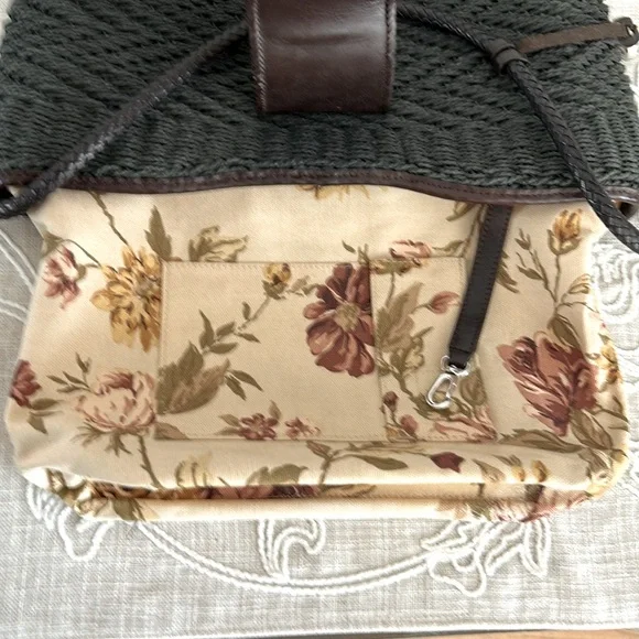 Brighton EUC Raffia Green Woven/Brown Leather Shoulder Bag - Picture 16 of 16